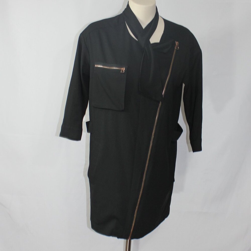Mo&Co De Paris  black  full zip long sleeve mini dress 2 pockets  size Small
